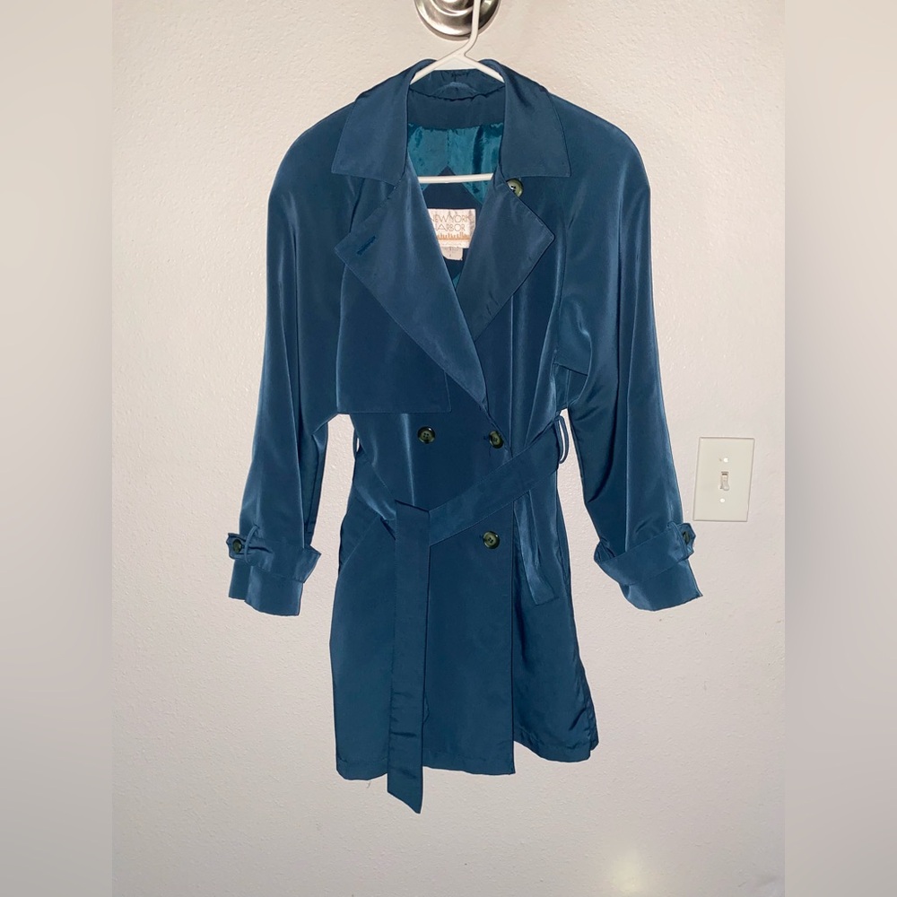 Vintage New York Harbor From Andrea Trench Coat Belted Double Breast SZ 8